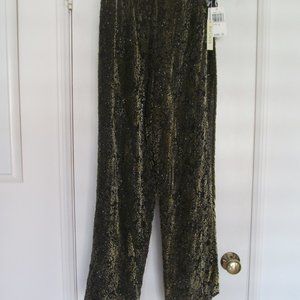 NWT KAY UNGER BLACK & OLIVE GREEN SILK PANTS SZ 4